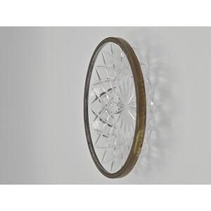 Vintage Pressed Glass Dish with Brass Rim – 6”